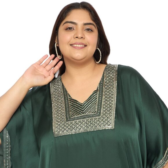 Gypsie Blu Women Stylish Silk Satin Sequences Caftan Dress Moo Moos Dresses Gown - Picture 6 of 8